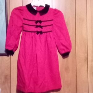 Jessica Ann Hot Red Long Sleeve Dress with Black Trimback Tie